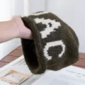Gorro de pescador de punto grueso para mujer, gorro de lana cálido de invierno con letras. - M (56-58cm) / Verde Militar
