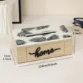 Scatola di fazzoletti in legno retro europeo con stampa di foglie di palma e scritta home - Stile A Foglia Nera