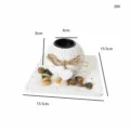 Portavelas esférico de cerámica retro con cuerda y bandeja para decoración de mesa. - Candelabro Blanco de Lunares Negros