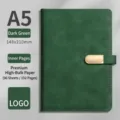 A5 leather notebook with gold magnetic clasp, dark green business journal and memo planner. - A5 / Dark Green