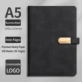 A5 black business leather notebook with metal magnetic buckle, premium daily planner. - A5 / Business Black