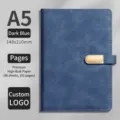 A5 Deep Blue PU Leather Notebook with Gold Magnetic Buckle Hardcover Journal for Office - A5 / Dark Blue