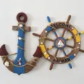 Decorazione murale con ancora e timone in legno stile mediterraneo per la bellissima casa. - Timone & Ancora / 45cm (Set da 2 Pezzi)