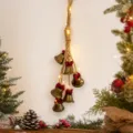 Christmas hanging bells decoration with LED string lights rustic boho metal bell for holiday party - Red Bow Bell with Light