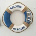 Salvagente decorativo in stile mediterraneo da appendere alla parete con corda e pesci. - Rete Blu e Bianca 30cm