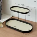 Organizer per trucchi da scrivania in ferro a due livelli vassoio per bagno camera da letto - Cornice Nera Base Bianca