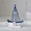 Ornamento barca a vela in legno mediterraneo miniatura decorazione scrivania spiaggia - Base Rete Blu Barca con Salvagente Stile