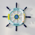 34cm ruota di nave in legno mediterranea decorazione da parete, arte murale rustica. - Stile Giallo 34cm