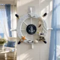 Timone di nave in legno decorazione murale 28cm nautico costiero con conchiglie rete - 28cm / Stile uccello marino