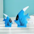 Set de decoración de pez azul de madera estilo mediterráneo, adornos de mesa pintados a mano. - Pez Plano Azul