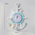 Mediterranean style anchor wall clock nautical wooden decorative clock for home room decor - Style C - Light Blue Sailboat