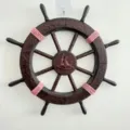 Decorazione murale ruota nave in legno stile mediterraneo appendiabiti con corda rosa - Timone di Nave senza Rete da 45 cm