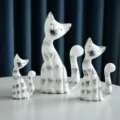 Set di statuine di gatti in legno minimaliste, elegante decorazione da scrivania. - 3 Pezzi/Confezione / Bianco
