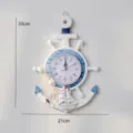 Mediterranean style anchor wall clock wooden decorative timepiece with sailboat and net 33cm - Style F - Large Sailboat with Net