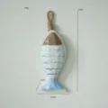 Piccolo pesce in legno stile mediterraneo decorazione murale da appendere soggiorno - Ciondolo Pesce Marrone e Blu