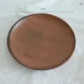 Minimalist wooden jewelry tray, 21.5cm round storage plate for rings, keys, and home decor. - Brown Round Basin