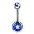Edelstahl Bauchnabelring mit blauen Zirkonia Steinen an beiden Enden Schmuck Variante - Königsblaue Strass
