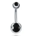 Edelstahl Bauchnabelpiercing mit doppelten schwarzen Zirkoniasteinen für Varianten - Schwarze Strasssteine