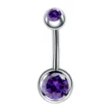 Stainless steel belly button ring with purple zircon double crystal stones piercing jewelry. - Purple Rhinestone