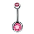 Stainless steel belly button ring with pink zircon stones, stylish curved navel piercing jewelry. - Pink Rhinestone