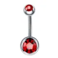 Stainless Steel Navel Ring with Red Zircon Double Ball Belly Button Piercing Body Jewelry - Red Rhinestone
