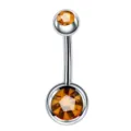Stainless steel navel ring with amber cubic zirconia double stone body piercing jewelry. - Yellow Rhinestone
