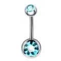 Stainless steel belly button ring with light blue cubic zirconia double ends jewelry. - Lake Blue Rhinestone