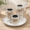 Set di portacandele in legno rustico nordico con vassoio rotondo e fiocco di juta - Bianco Vintage