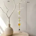 Campanello vento mediterraneo conchiglia perline legno decorazione appendere casa - Stile Stella Marina Giallo-Bianco