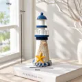 Decorazione per la casa in legno con faro in stile marino per la scrivania e l'ufficio. - Faro in Rete Bianca 22cm - Stile Stella Marina