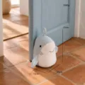 Cute plush shark doorstop, striped fabric decorative door blocker, heavy anti-collision home decor. - Shark Door Stopper / Grey Blue Striped