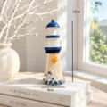 Decorazione faro in legno mediterraneo stile nautico da tavolo, design blu bianco. - Faro in Rete Bianca 22cm - Stile Ancora