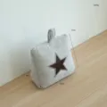 Fabric square door stop with star patch, herringbone pattern, heavy sand filled home decor. - Five-pointed Star Door Stop / Gray