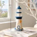 Ornamento faro in legno mediterraneo decorazione tavolo nautico regalo blu e bianco - Faro in Rete Bianca 22cm - Stile Timone