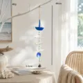 Mediterranean style colorful wind chime hanging decor with sailboat and beads for home balcony. - Blue-White Sailboat Style