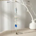 Mediterranean style wooden fish wind chime hanging decor with shells and bell for home balcony. - Blue-White Dot Fish Style