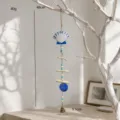 Mediterranean colorful wind chime pendant seashell wooden hanging home decor height 48cm - Blue-White Shell Style
