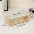 Scatola di fazzoletti in legno vintage con coperchio intagliato e testo Home per arredo. - Stile B Perla