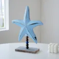 Estilo mediterraneo estrella de mar azul blanca de madera decoracion de mesa 25cm - Estrella de Mar Azul Claro con Base