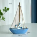 Modèle de voilier en bois méditerranéen décoration de bureau étagère nautique 17cm - Voilier Ancre en Fer / Bleu