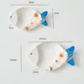 Decorazione murale pesce marino stile nautico con dimensioni, set da appendere blu bianco. - Set di 2 pezzi / bianco-blu