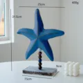 Escultura de estrella de mar de madera azul estilo mediterraneo con peana 31.5cm - Estrella de Mar Azul Oscuro con Base