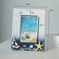 Mediterranean style wooden photo frame with ocean beach elements for home table decor 4x6 - 6 Inch Vertical (Sailboat Starfish)