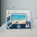 Mediterranean style wooden photo frame with nautical charms, tabletop coastal home decor. - 6 Inch Horizontal (Anchor Sailboat)