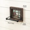 Vintage wooden toilet paper holder rustic wall mounted roll paper rack for bathroom decor - Dark Grid Steep Roof Tissue Holder