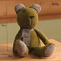 Retro fabric teddy bear plush toy, cute stuffed animal doll with checkered scarf, 18cm. - Cyan and Coffee Bear
