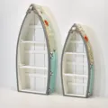 Scaffale a barca in legno stile mediterraneo decorazione murale tema oceano. - Verde Chiaro Set di 2