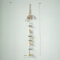Handmade Mediterranean wooden dolphin hanging ornament with natural shells and brass bell decor. - Style 5