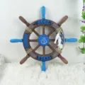 Mediterranean style wooden ship wheel wall decor 34cm nautical hanging ornament for room - 34cm Retro Iron Anchor Net Style
