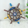 Mediterranean wooden ship wheel wall decor nautical hanging ornament for room and bar use - 34cm Retro Sailboat Style